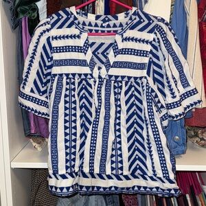 Blue and White Geometric Patterned Top